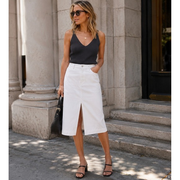 Theory Dresses & Skirts - Theory Trouser Skirt Optic White Drape Denim Midi  Womens Sz 26